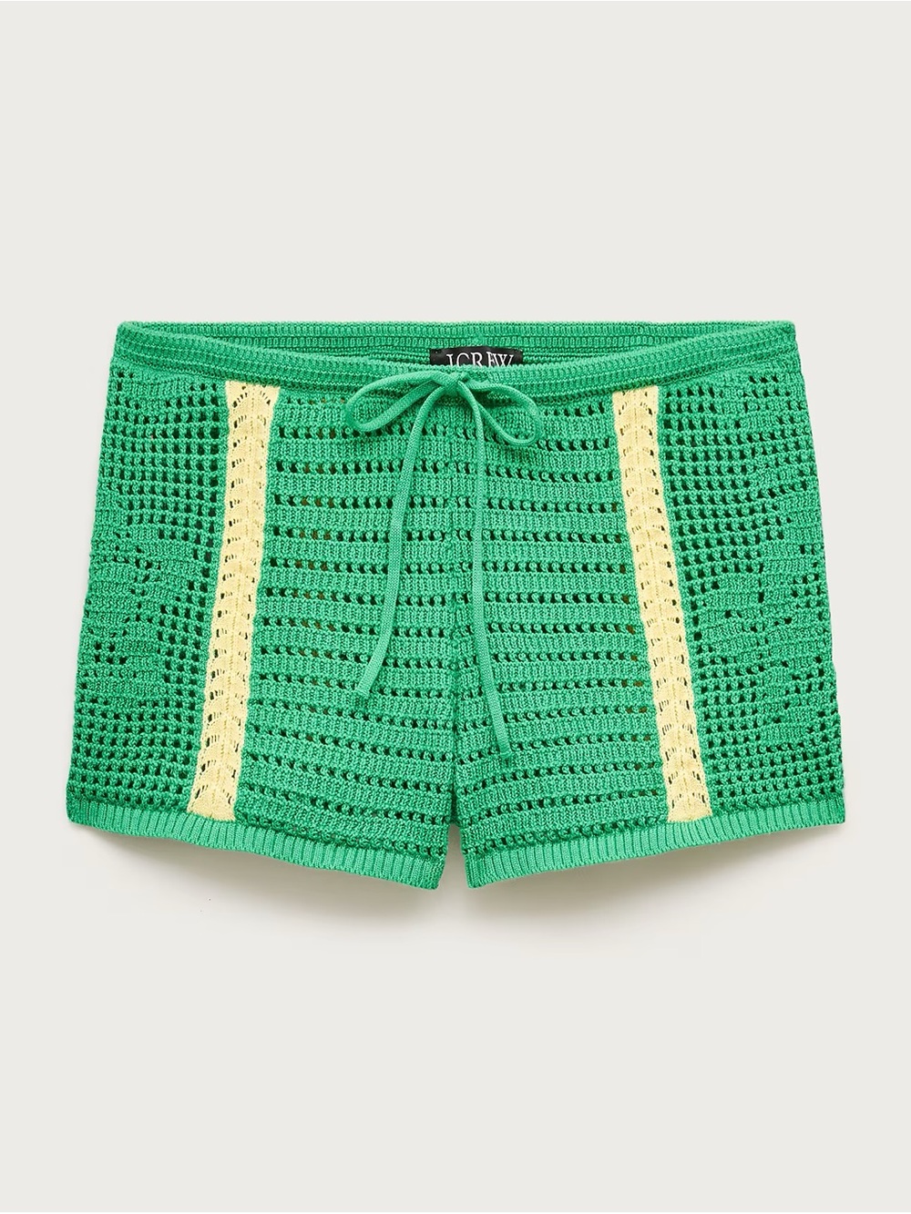 J. Crew  NWT Green Crochet Athletic Drawstring Shorts with Cream Stripes